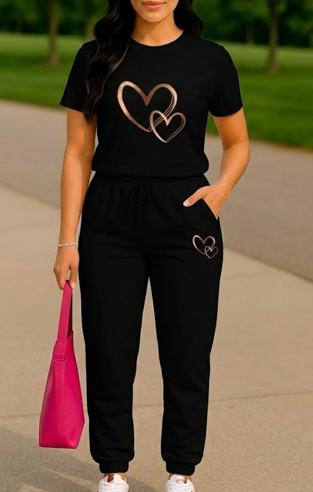 CONJUNTO DAMA JOGGER NEGRO CORAZONES UNIDOS