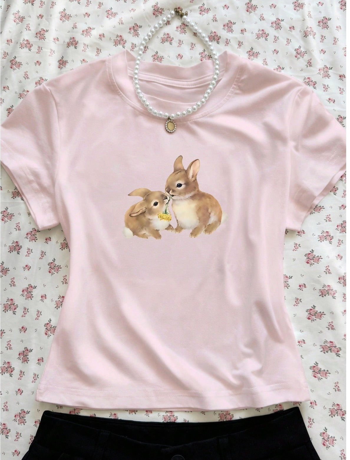 CAMISETA DAMA ROSA CONEJITAS