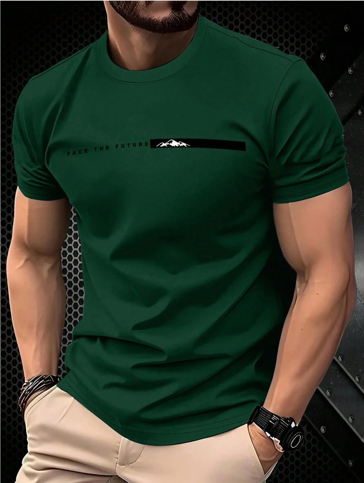 CAMISETA HOMBRE VERDE FACE FUTURE