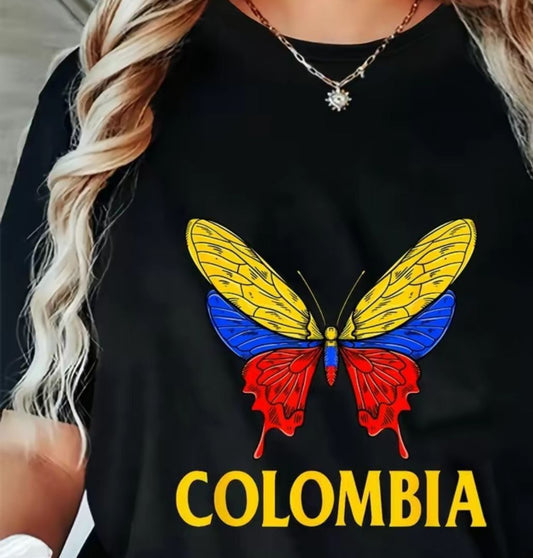 CAMISETA NEGRA DAMA MARIPOSA COLOMBIA