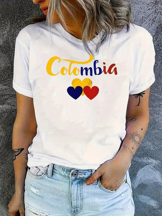 CAMISETA BLANCA DAMA 3 CORAZONES  COLOMBIA