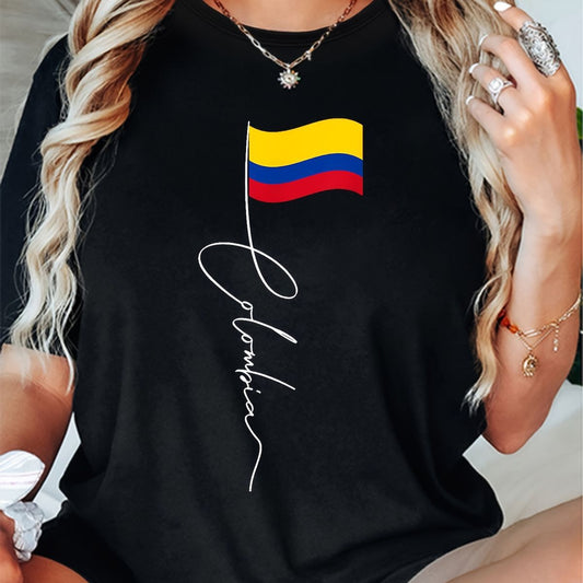 CAMISETA NEGRA DAMA BANDERA COLOMBIA