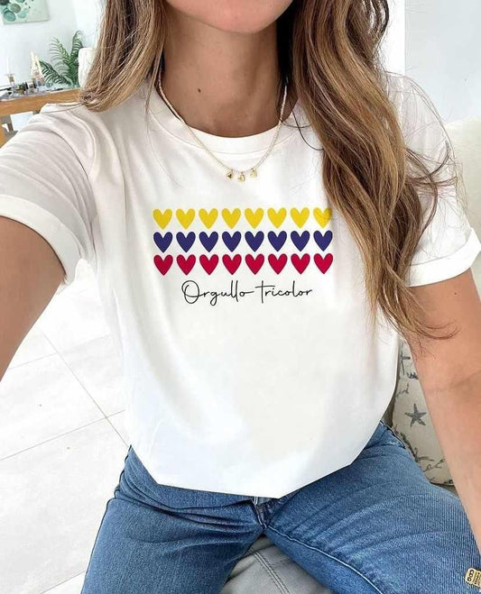 CAMISETA DAMA BLANCA ORGULLO TRICOLOR
