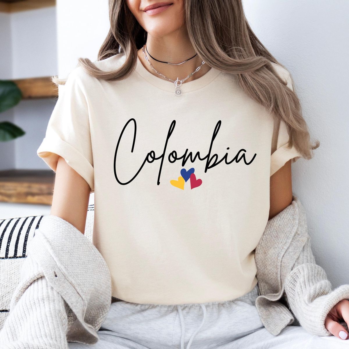 CAMISETA DAMA CAMEL COLOMBIA 3 CORAZONES