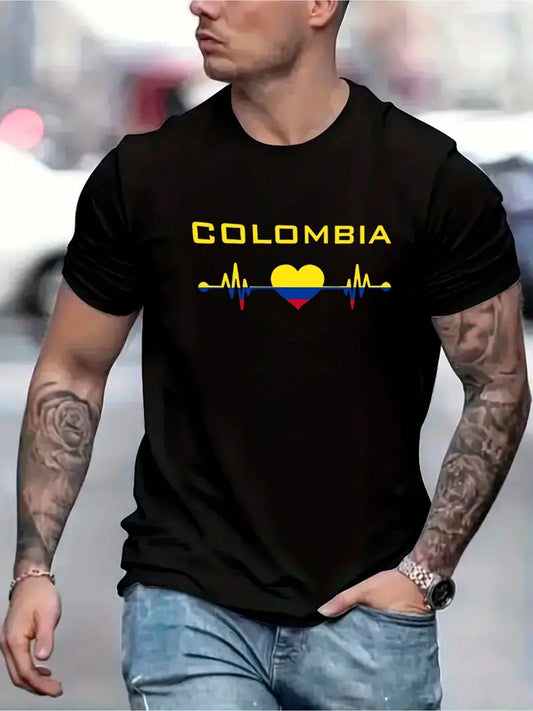 CAMISETA HOMBRE NEGRA CARDIO CORAZON COLOMBIA
