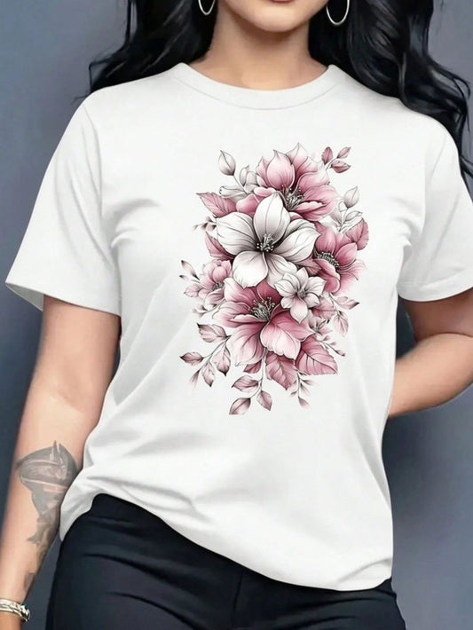 CAMISETA DAMA BLANCA FLORES LILA
