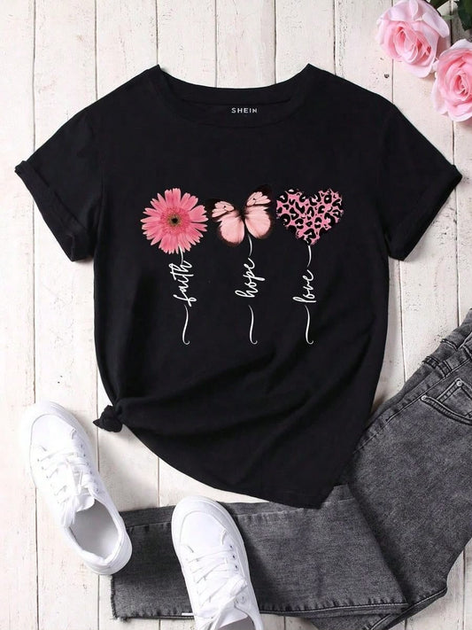 CAMISETA DAMA NEGRA FAITH-HOPE-LOVE