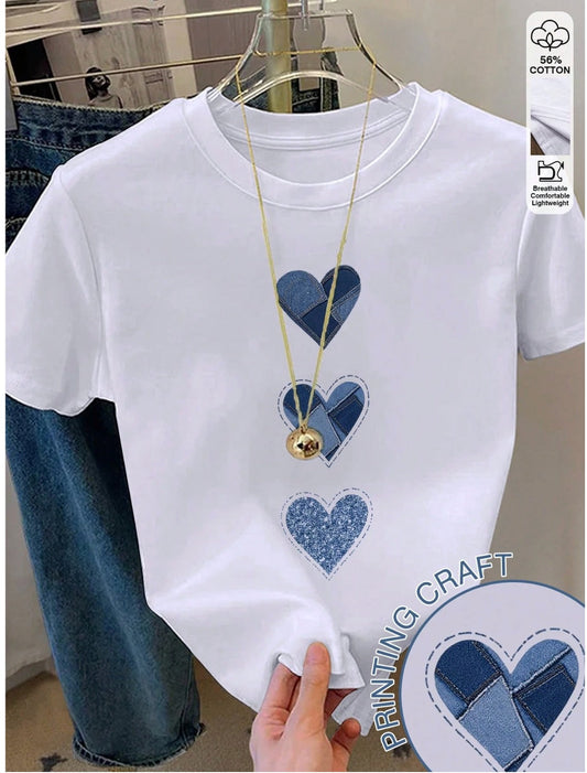 CAMISETA DAMA BLANCA 3 CORAZONES AZULES