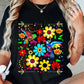 CAMISETA DAMA NEGRA COLIBRI FLORES DE COLORES