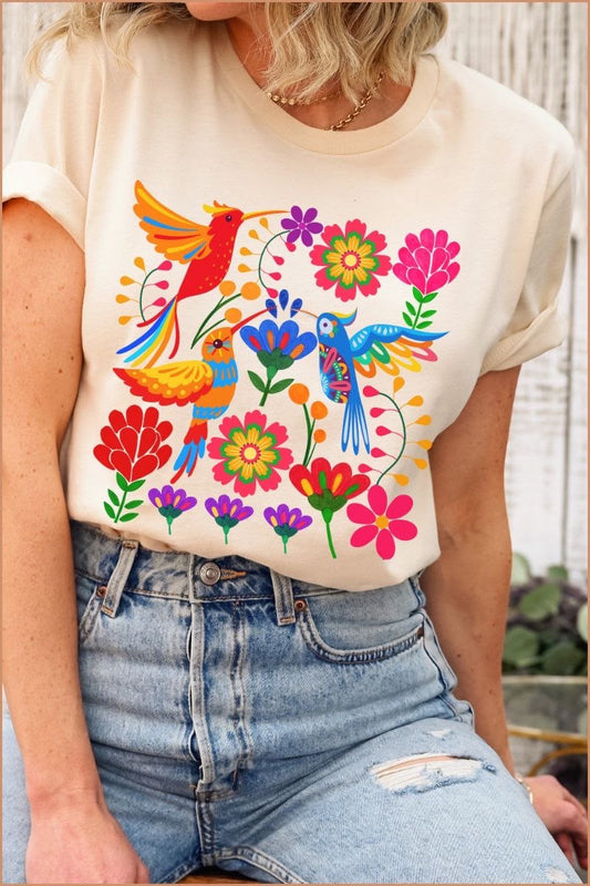 CAMISETA DAMA CAMEL COLIBRIS FLORES