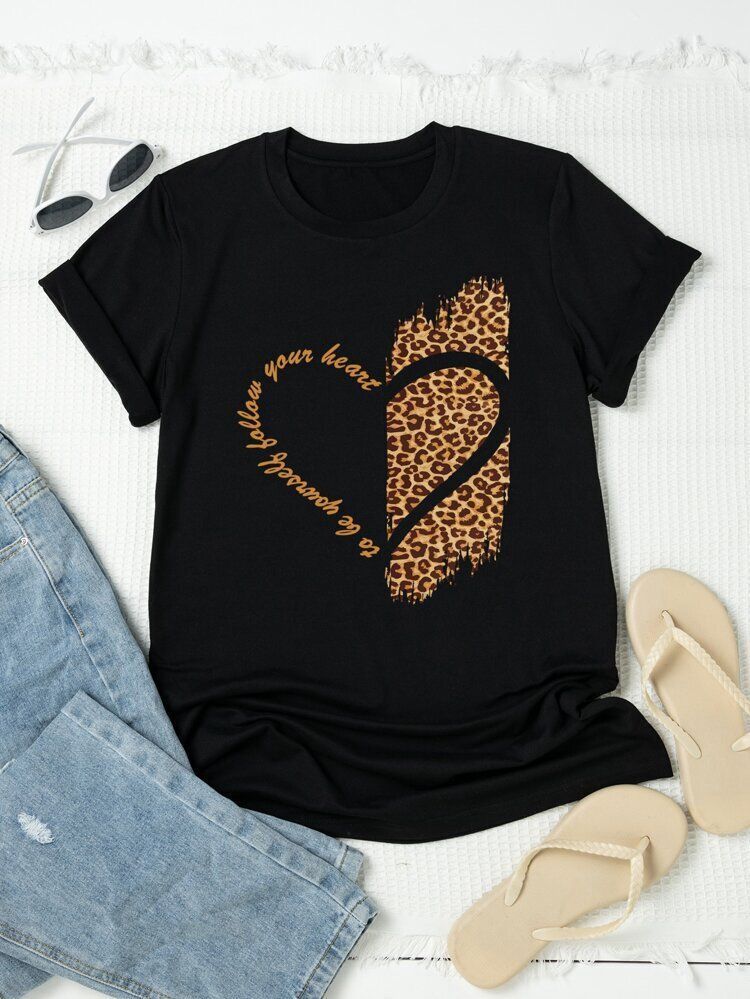 CAMISETA DAMA MEDIO CORAZON LEOPARDO