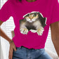 CAMISETA FUCSIA GATO ROTO