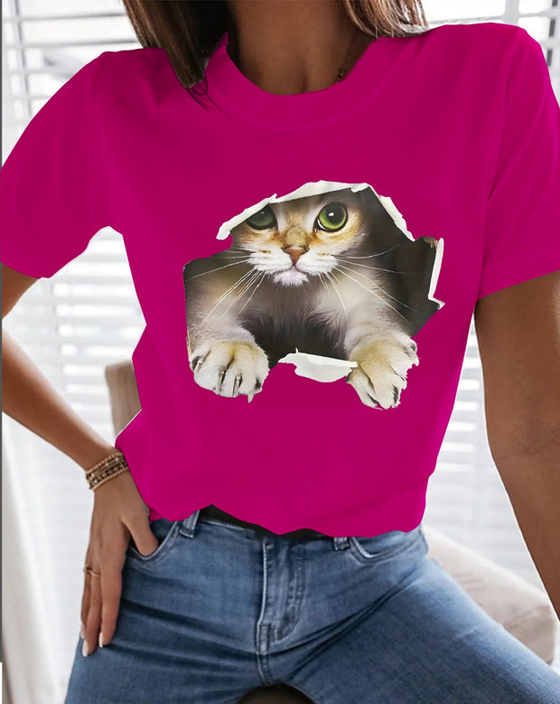 CAMISETA FUCSIA GATO ROTO