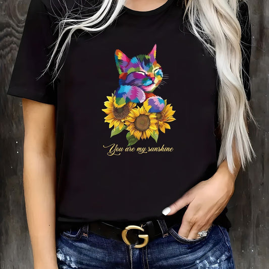 CAMISETA DAMA GATO GIRASOL