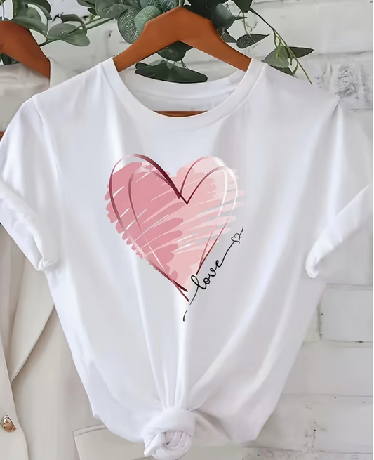CAMISETA DAMA BLANCA CORAZON ROSA
