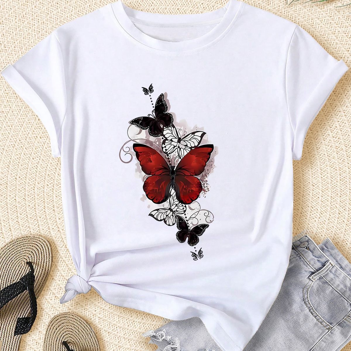 CAMISETA DAMA MARIPOSA ROJA