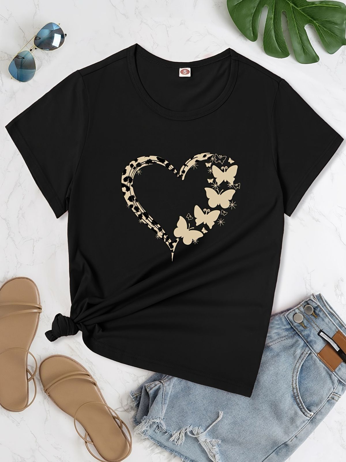 CAMISETA DAMA CORAZON MEDIO MARIPOSA